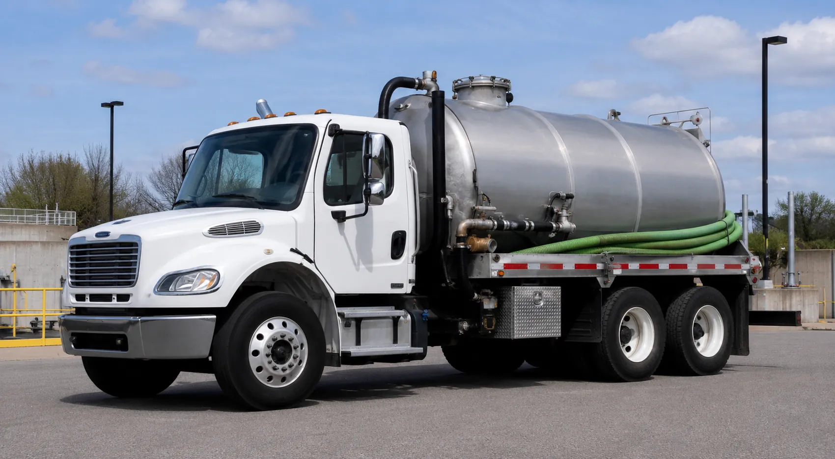 White septic vacuum truck with stainless tank